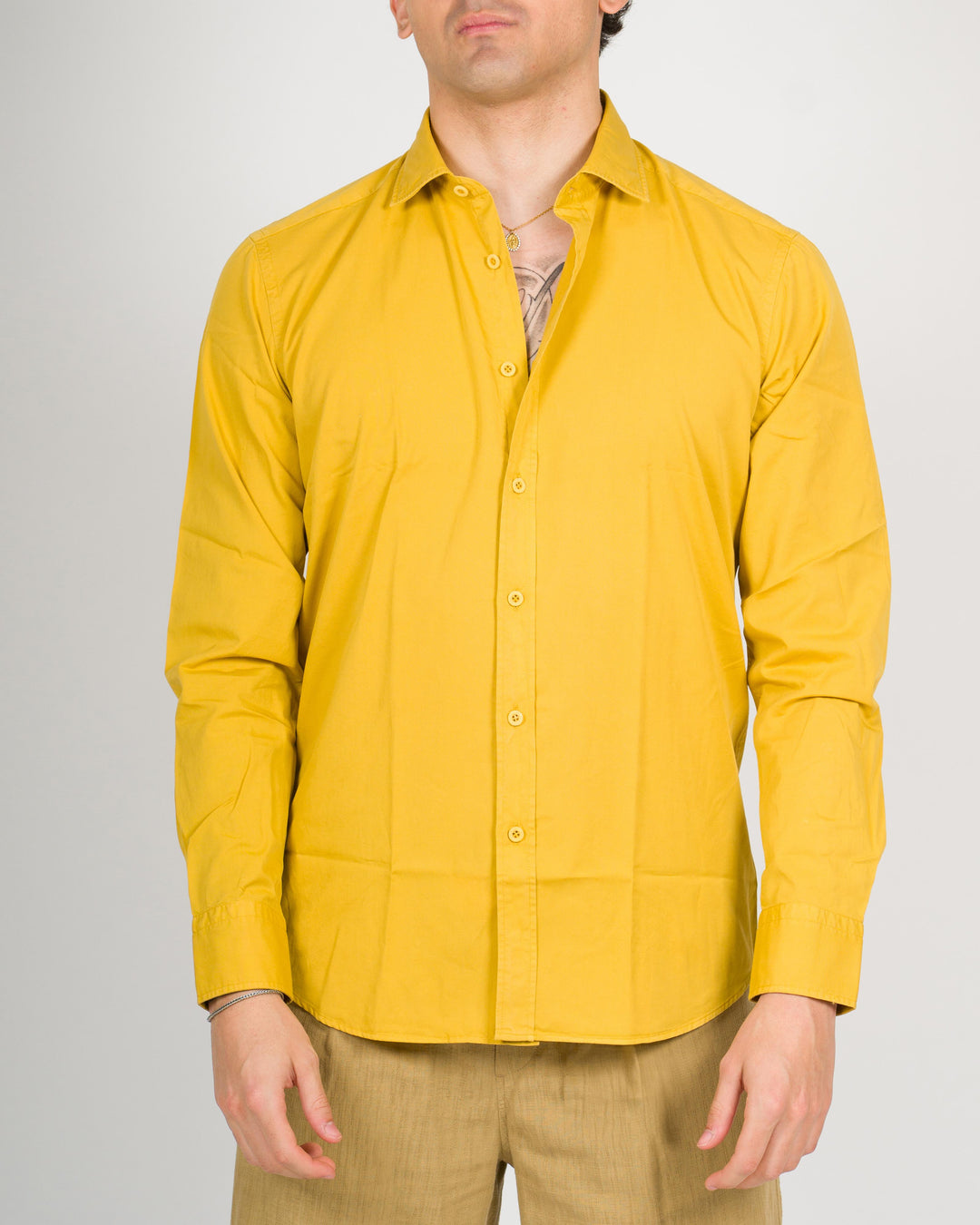 Camicia cotone unito senape 