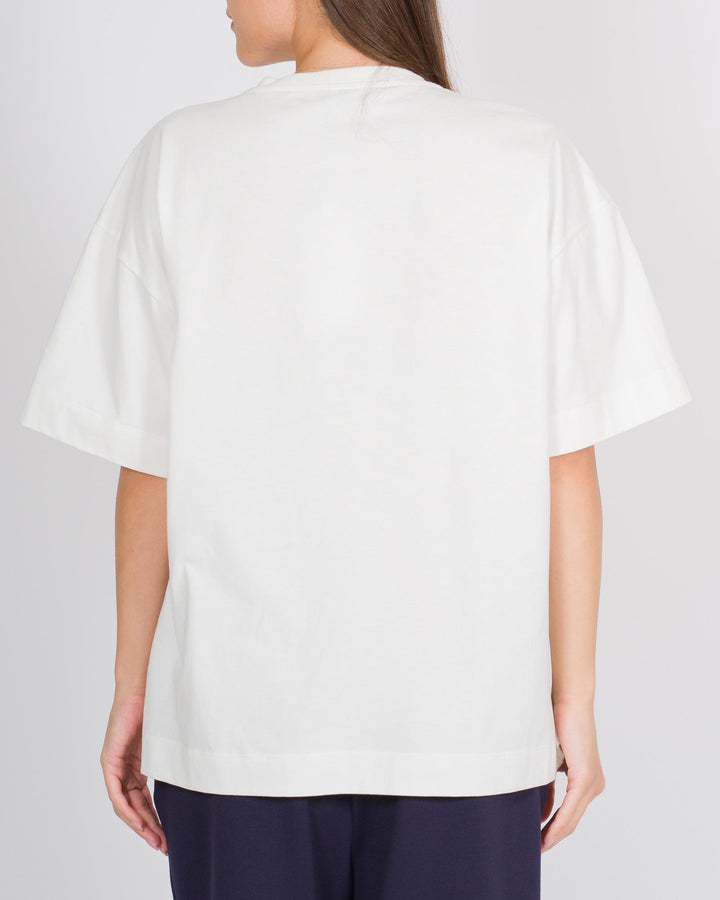 T-shirt mezza manica in cotone con applicazioni di perle 