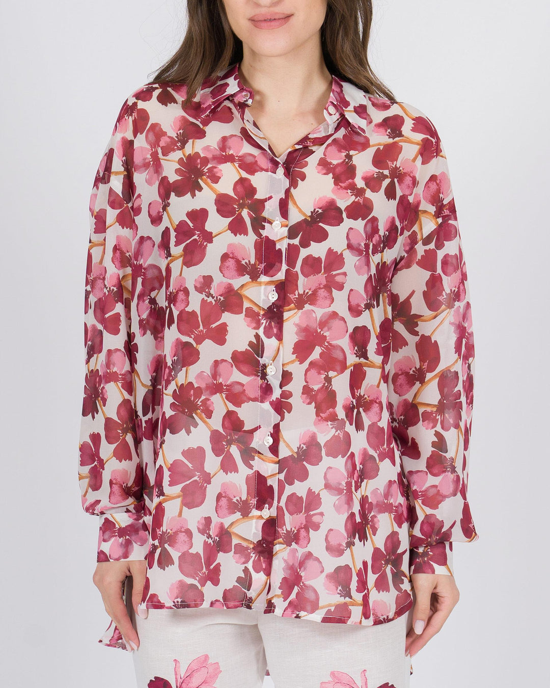 Camicia con stampa floreale fucsia 