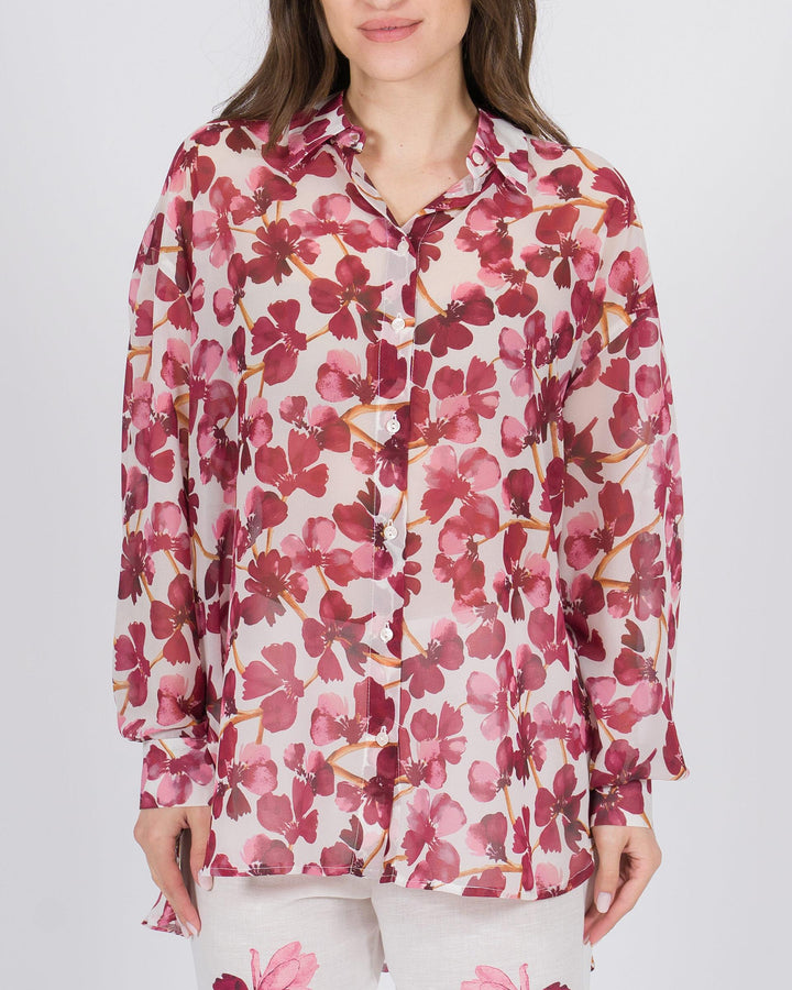 Camicia con stampa floreale fucsia 