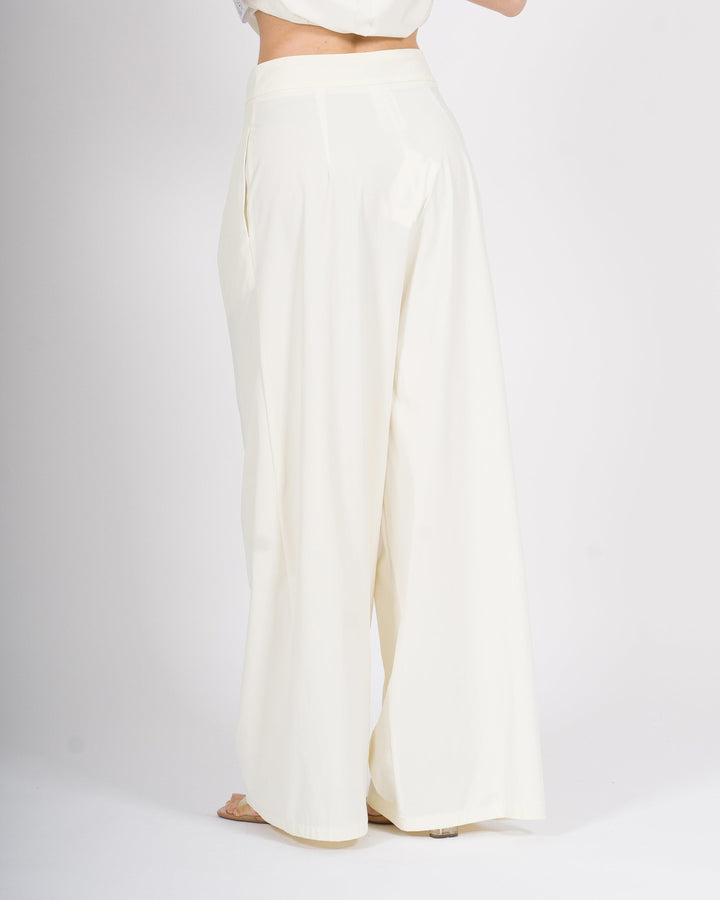 Pantalone Palazzo Silence in Tessuto Tecnico Bianco 