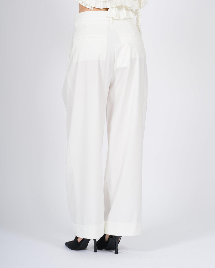 Pantalone Meimeij bianco in popeline con pence 