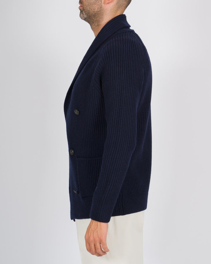Giacca cardigan doppiopetto a coste blu 