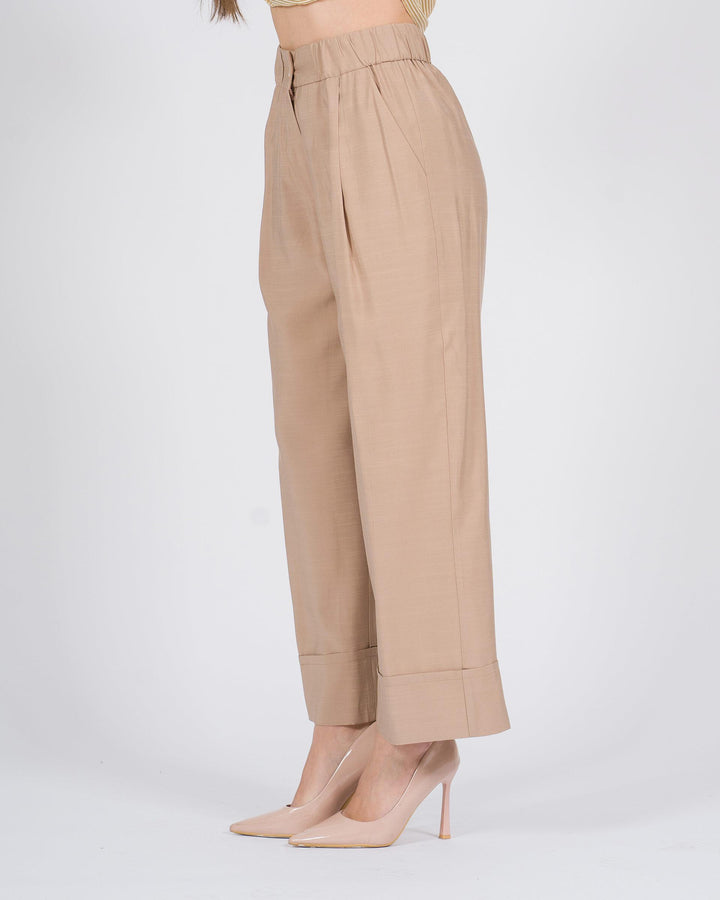 Pantalone tortora ampio con pence 