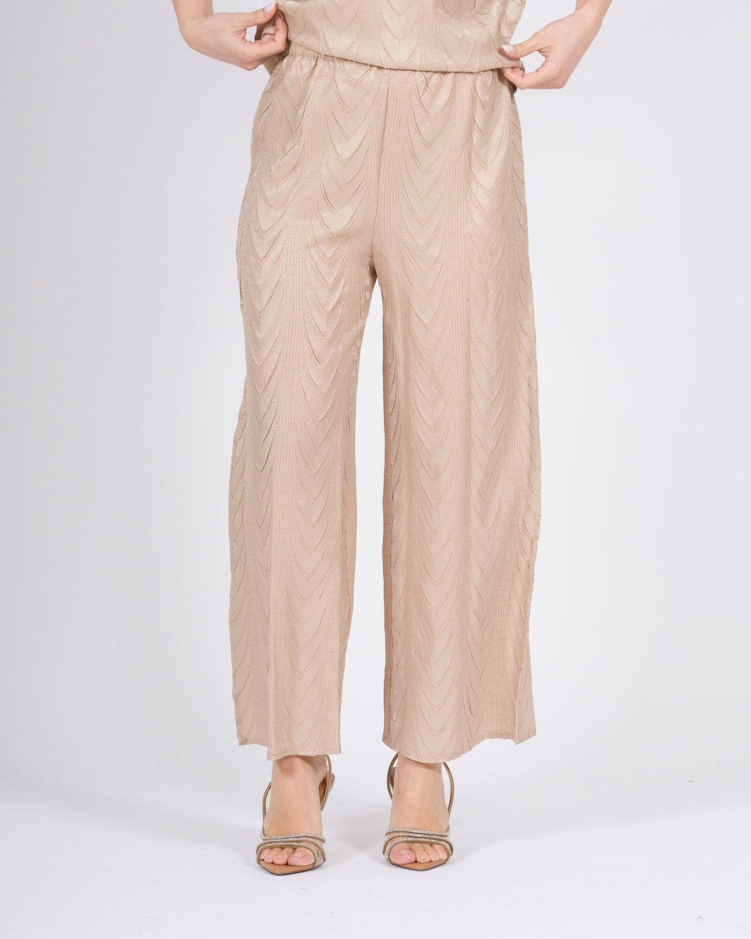 Pantaloni MEIMEJ Morbidi con Elastico e Disegno Treccia cipria 