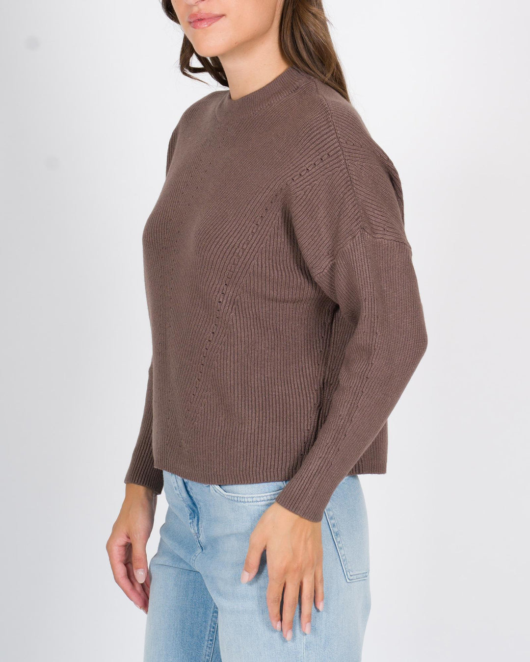 Maglia girocollo a costine cacao 