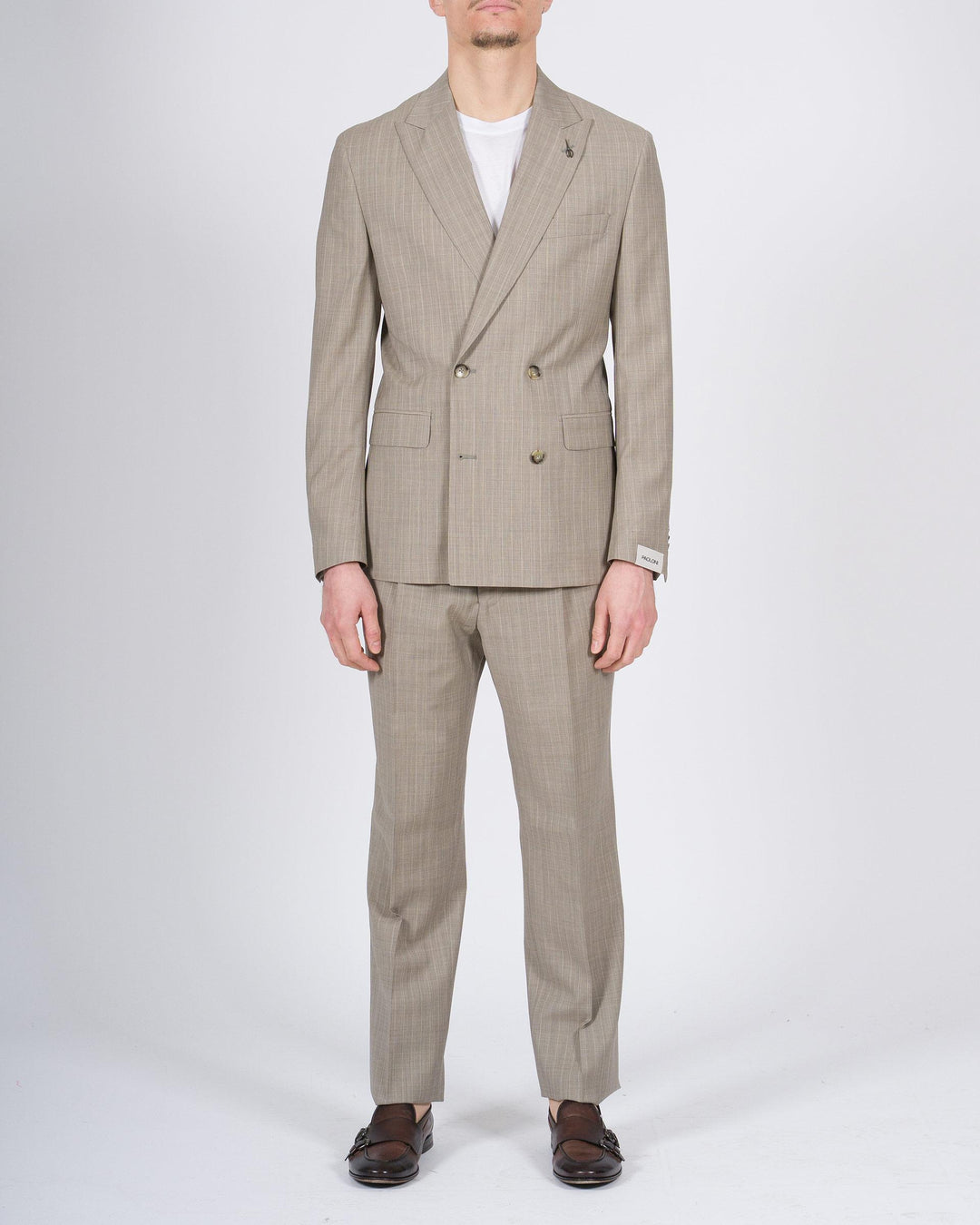 Abito doppio petto gessato Paoloni beige 