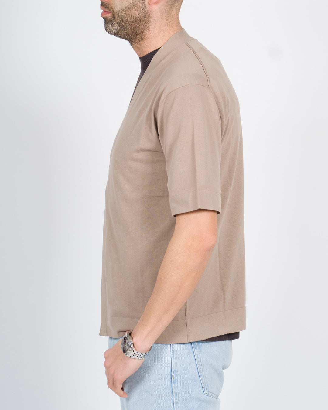 Maglia cardigan extrafine fango 