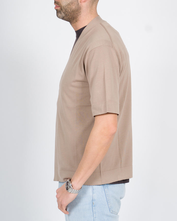Maglia cardigan extrafine fango 