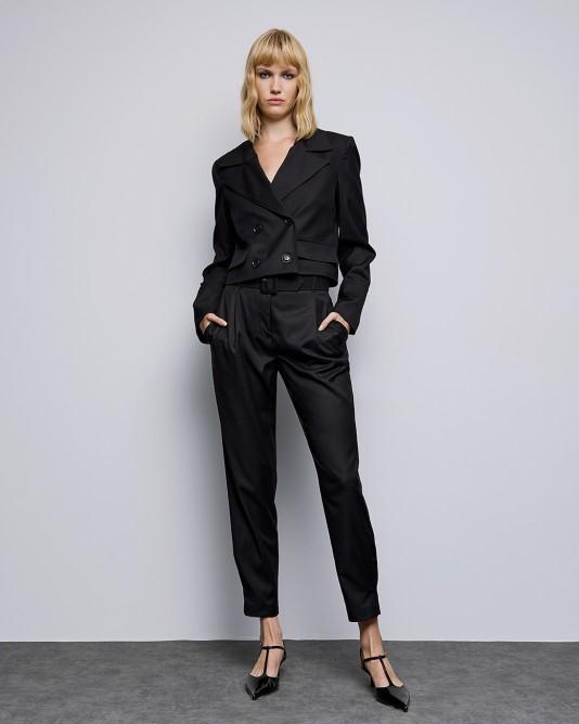 Cropped double-breasted blazer Nero<BR/> 