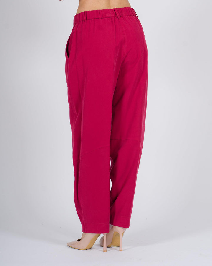 Pantaloni carrot-fit con vita elasticizzata fuxia 
