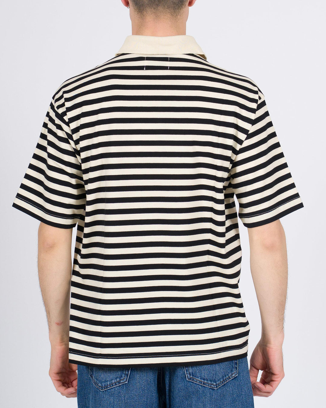 Polo Cotone Righe Nero e Beige 