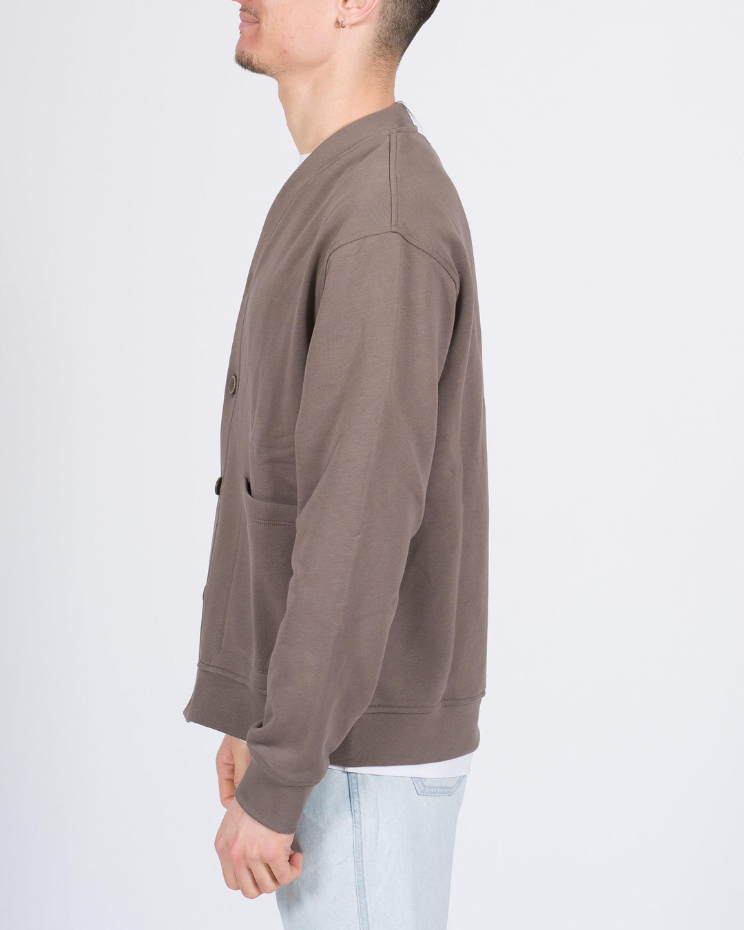 Cardigan felpa con bottoni color fango 