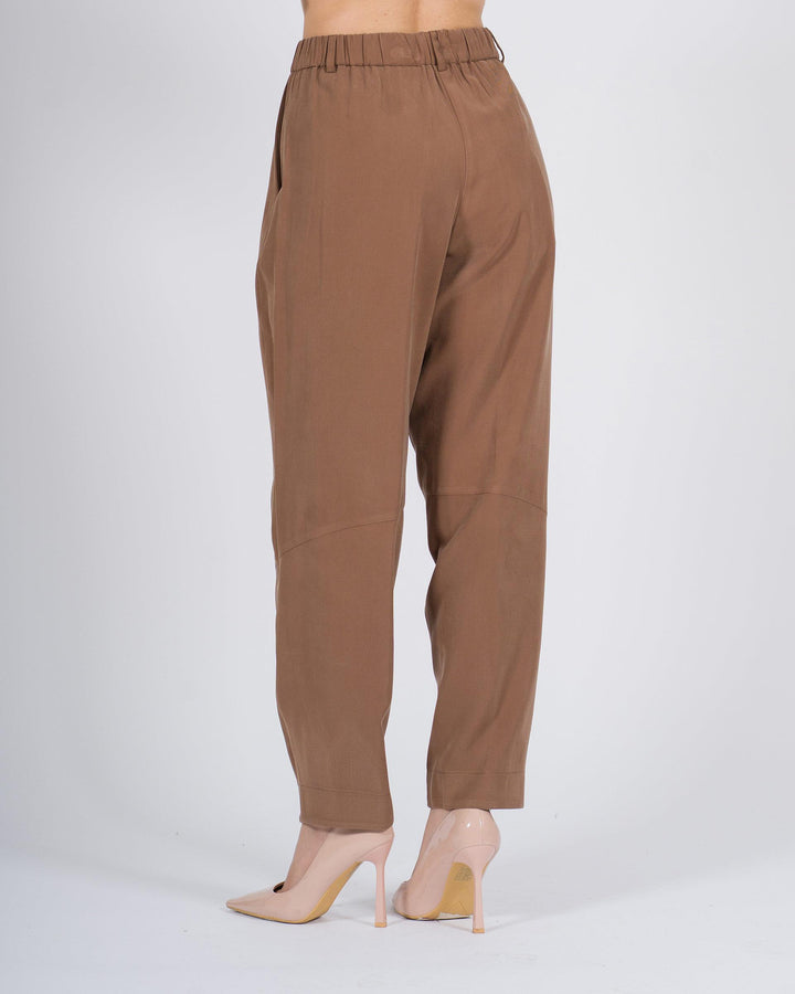 Pantaloni carrot-fit con vita elasticizzata caffè 