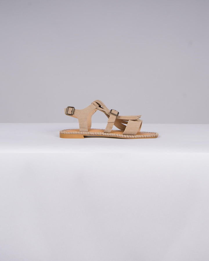 Sandali in Camoscio Beige con Frangia 