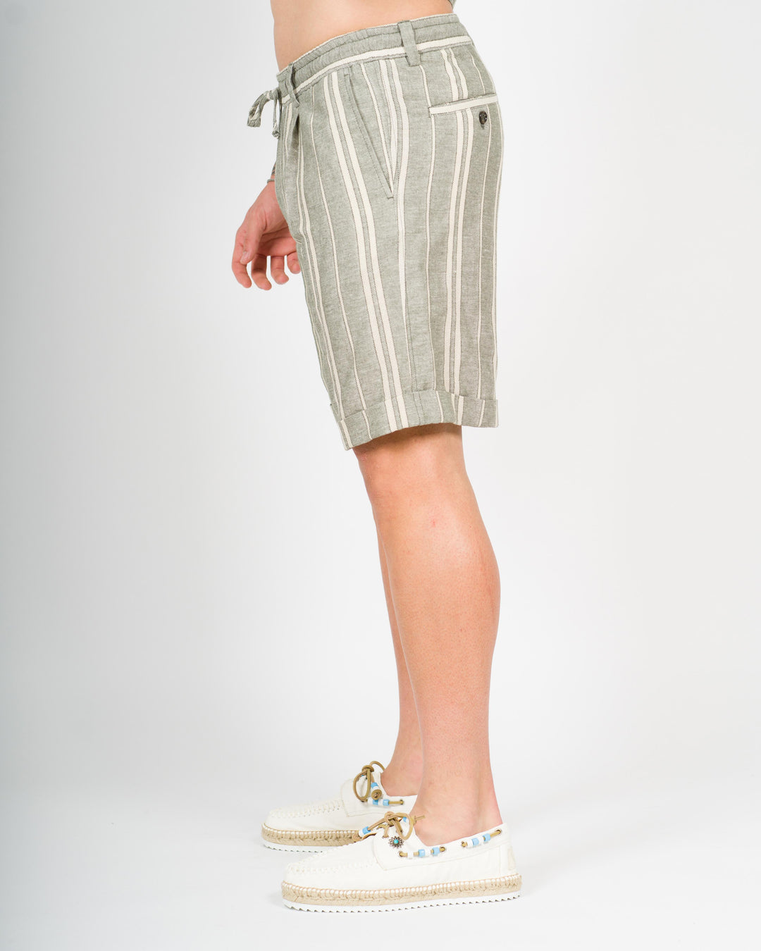 Shorts rigato lino verde 