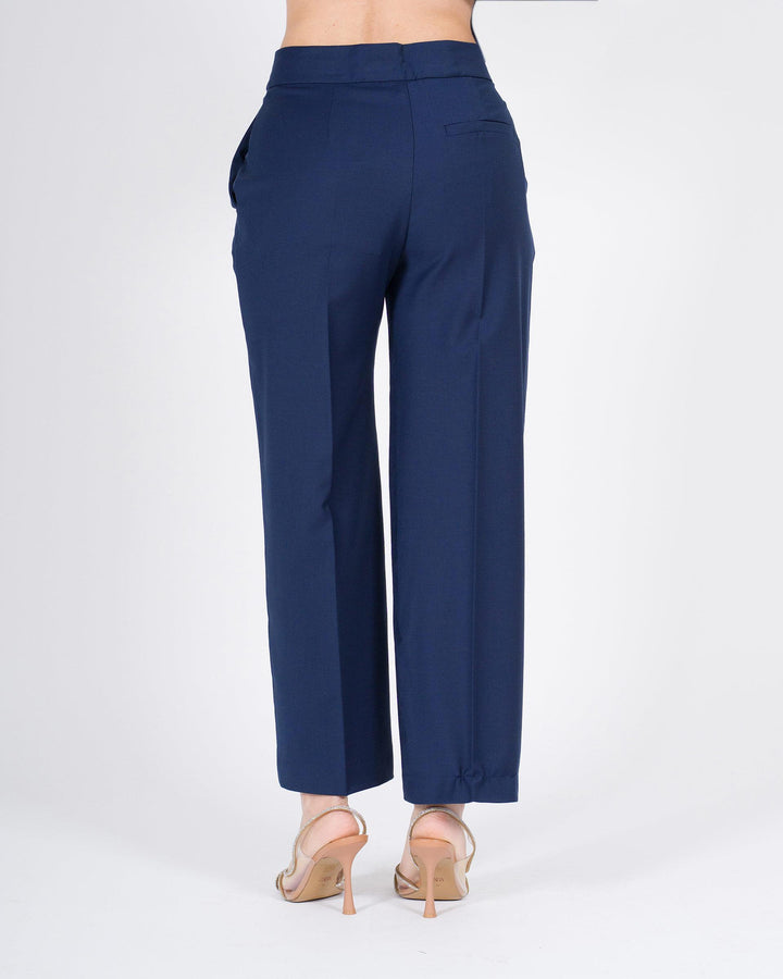 Pantaloni MEIMEJ  Fresco Lana Alla Caviglia Linea Morbida blu 