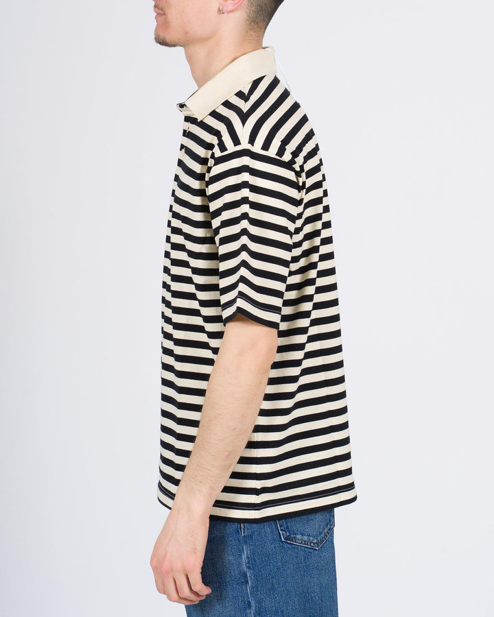 Polo Cotone Righe Nero e Beige 