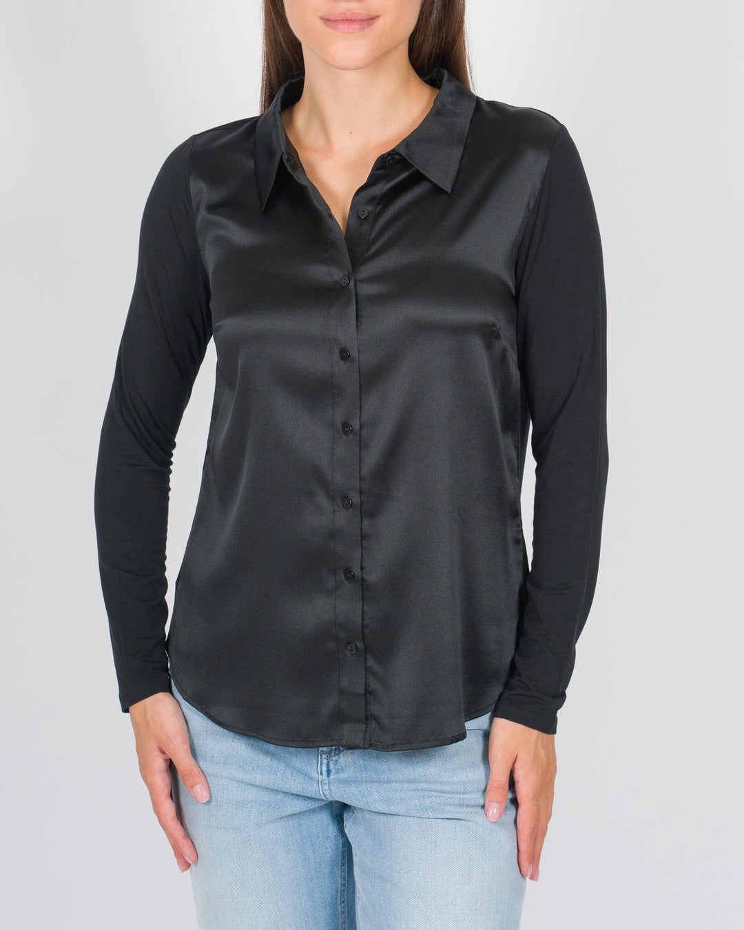 Blusa-Camicia in Seta co Bottoni Nero 