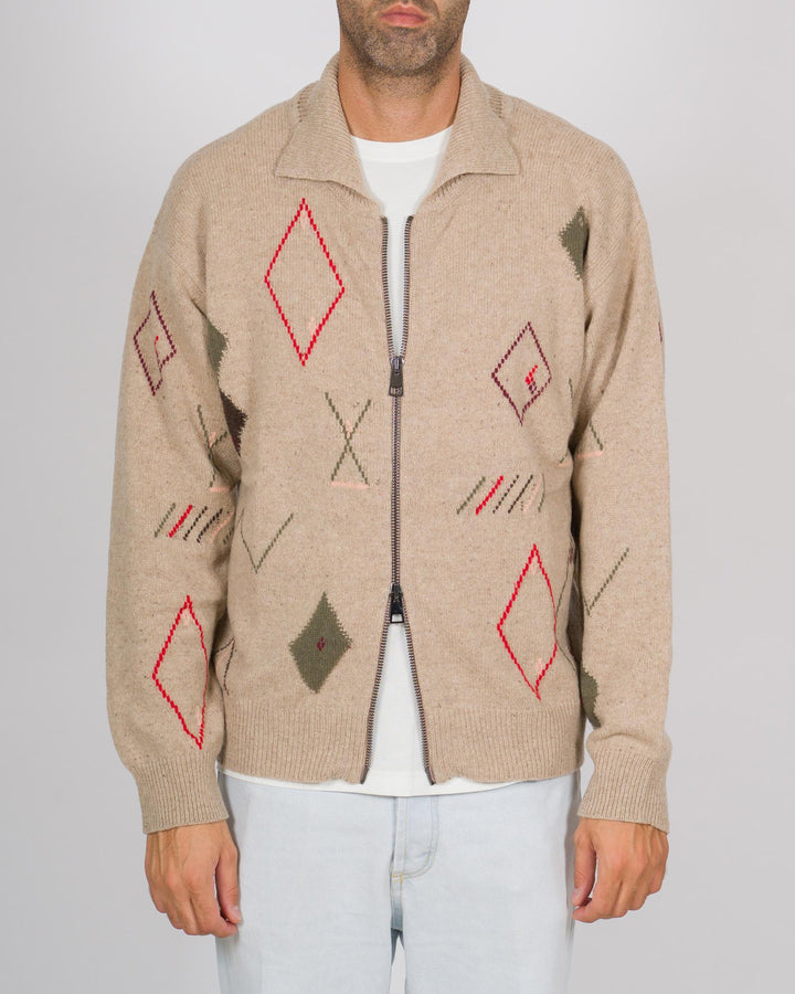 Cardigan rombi effetto navajo beige 