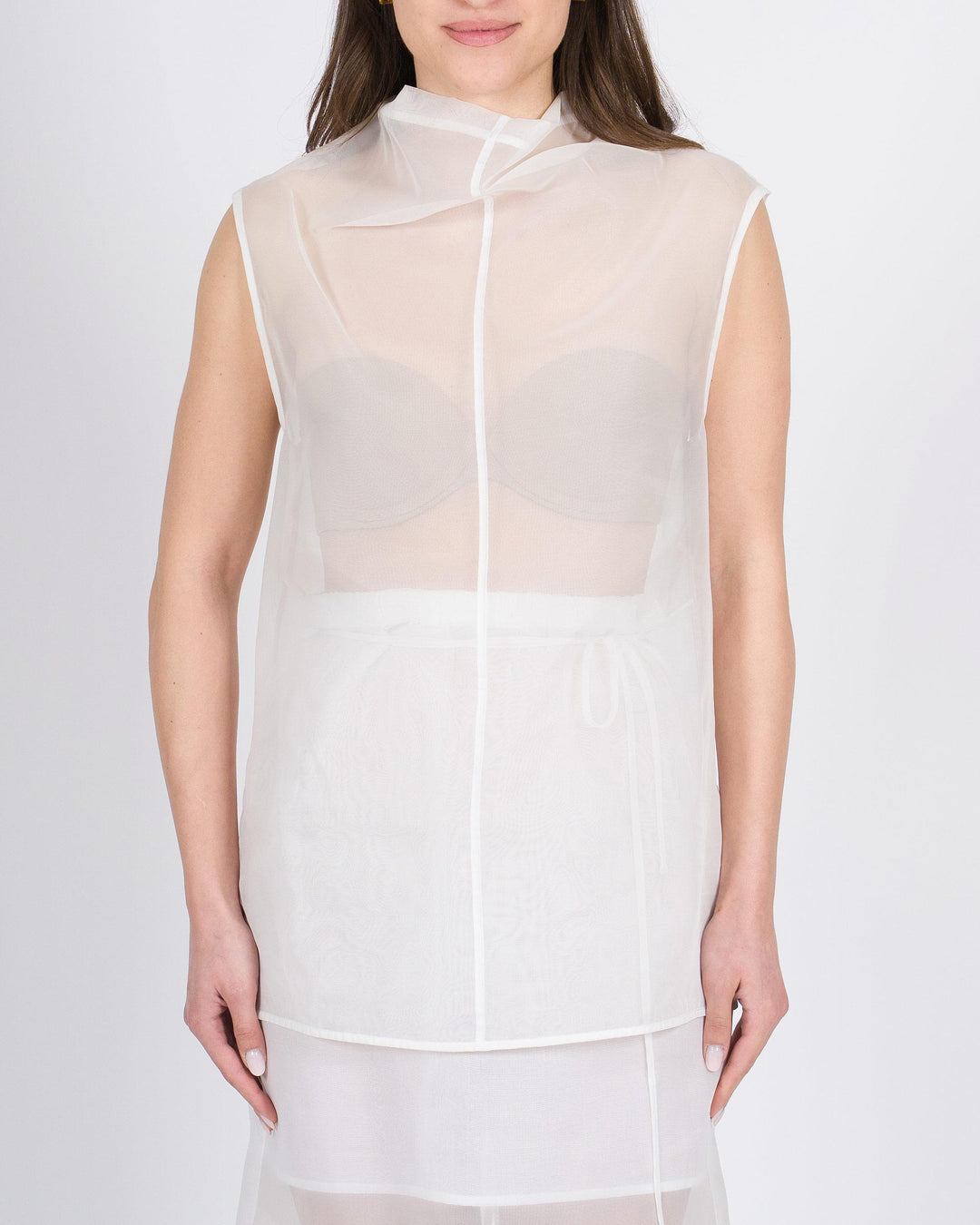 Canotta MEIMEJ  Collo Cratere in Organza bianco 