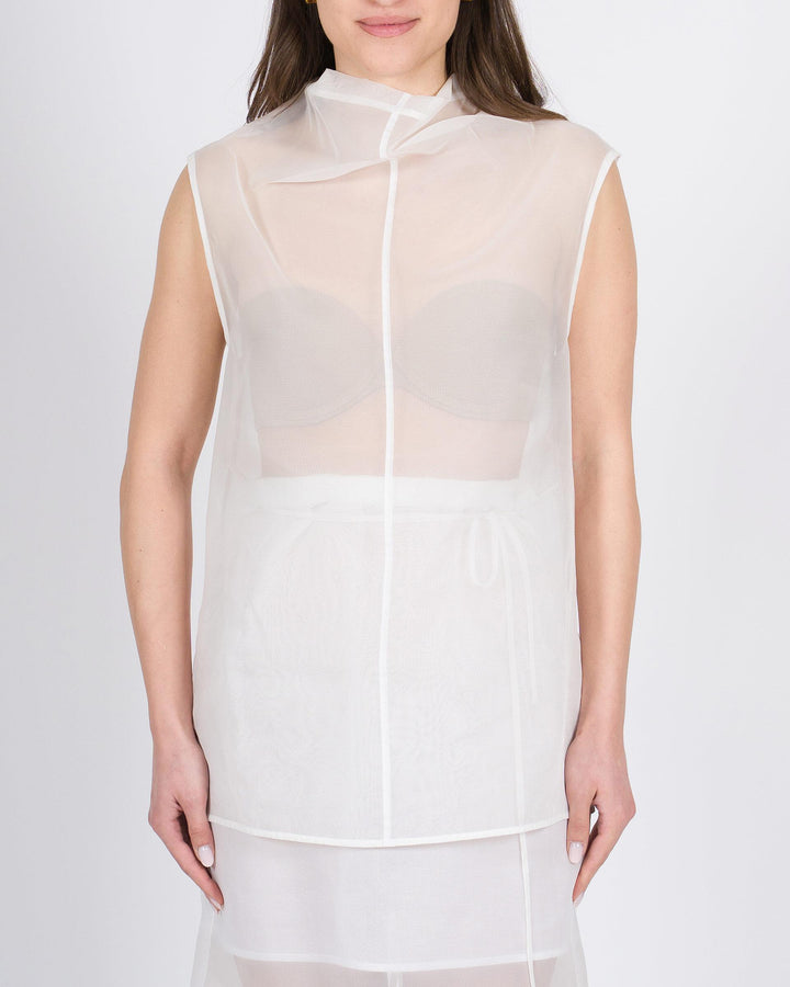 Canotta MEIMEJ  Collo Cratere in Organza bianco 