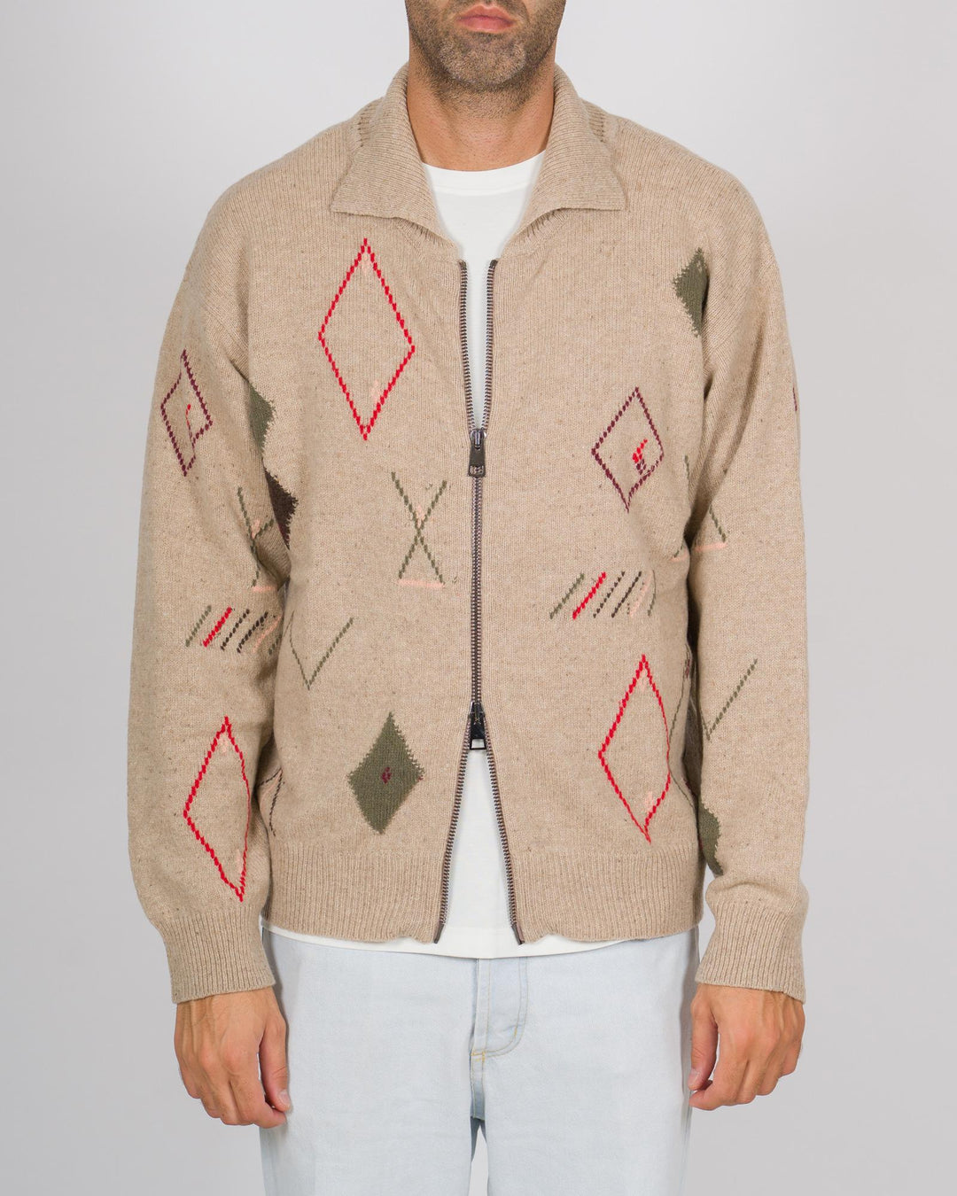 Cardigan rombi effetto navajo beige 