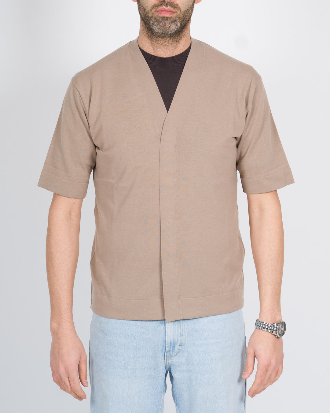 Maglia cardigan extrafine fango 