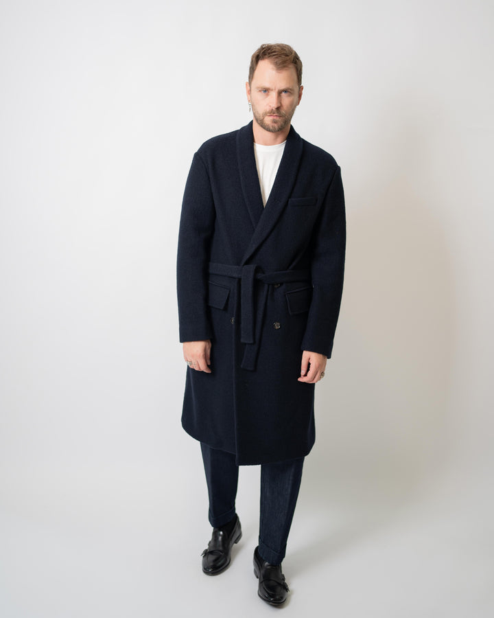 Cappotto Doppio Petto Scialle Blu Navy 