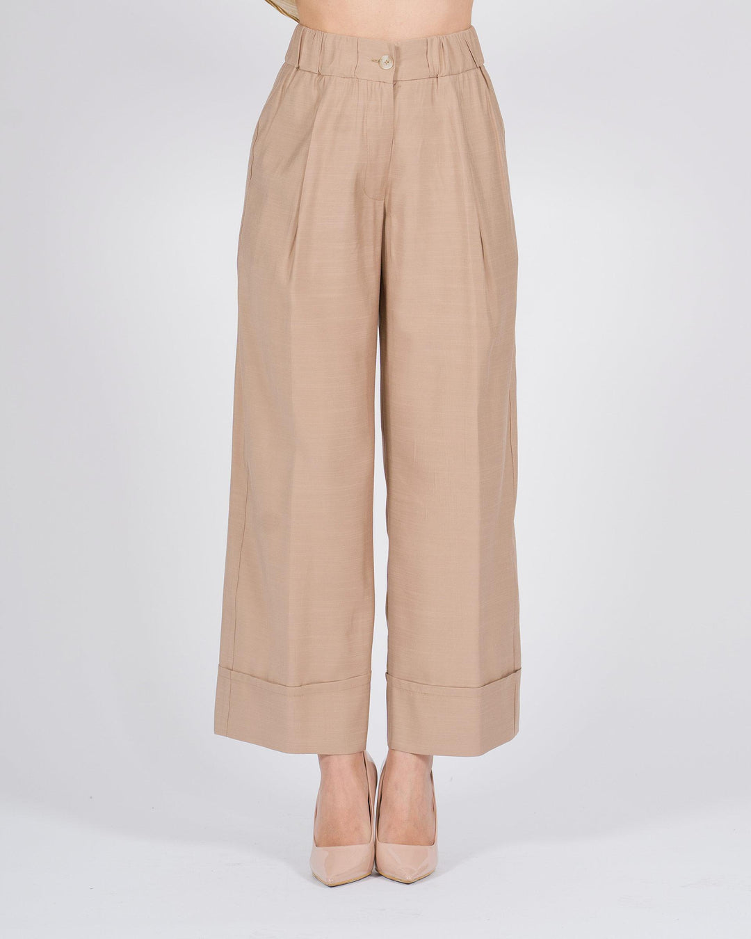 Pantalone tortora ampio con pence 