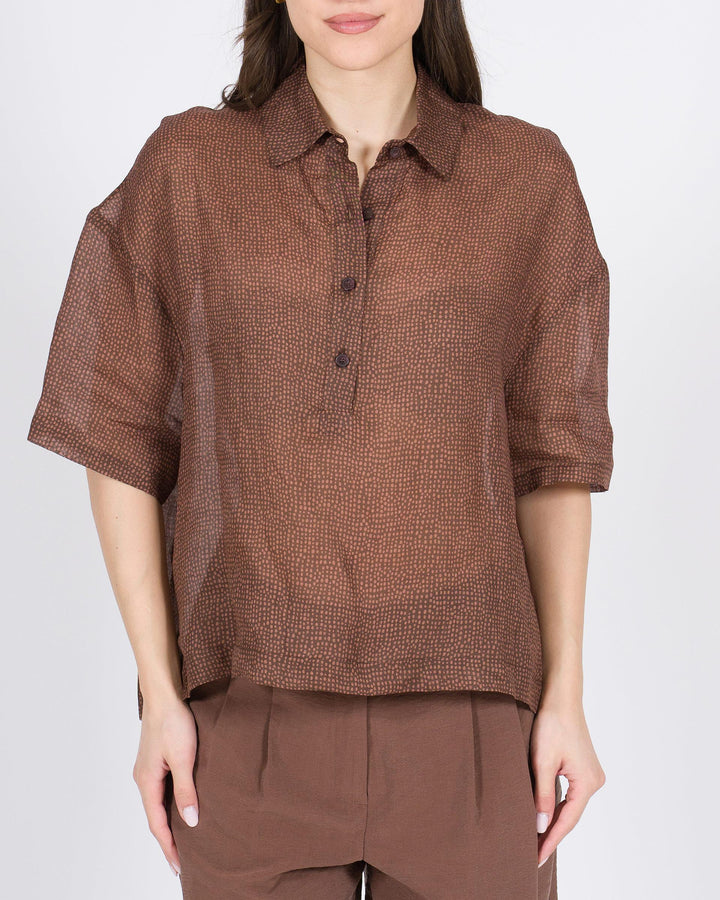 Camicia ALYSI  Microfantasia Mussola di Cotone Scatolata marrone 