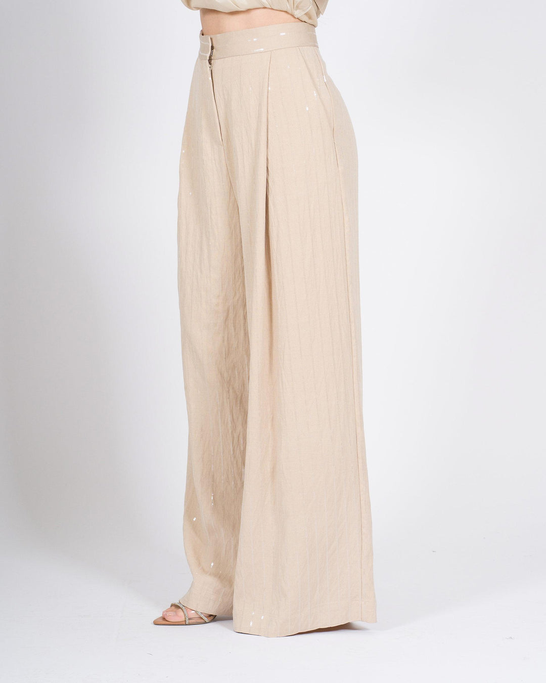 Pantaloni MEIMEJ  Palazzo Lino con Paillettes beige 