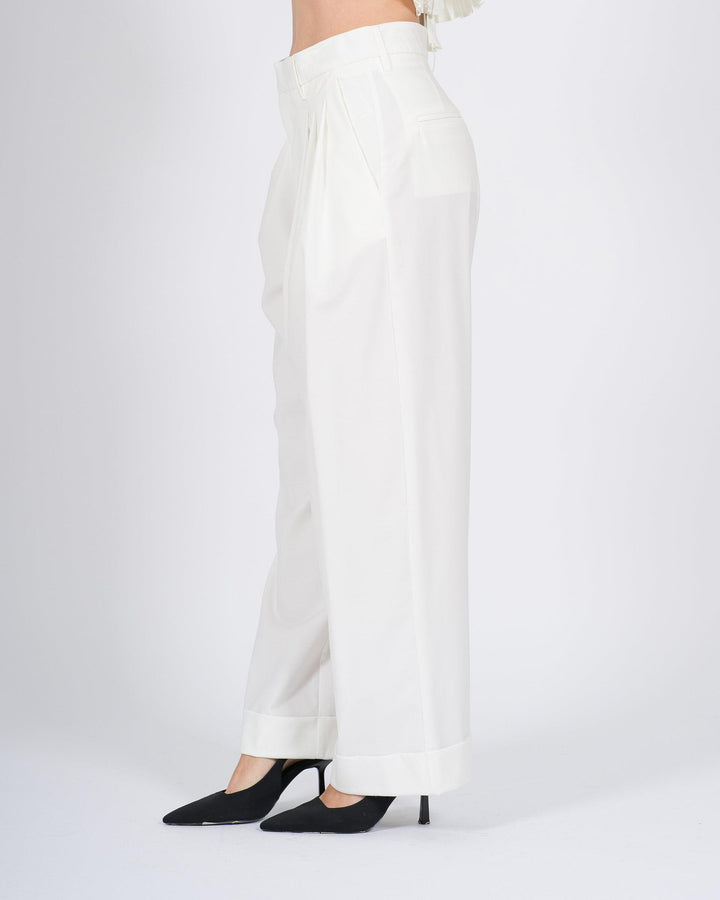 Pantalone Meimeij bianco in popeline con pence 