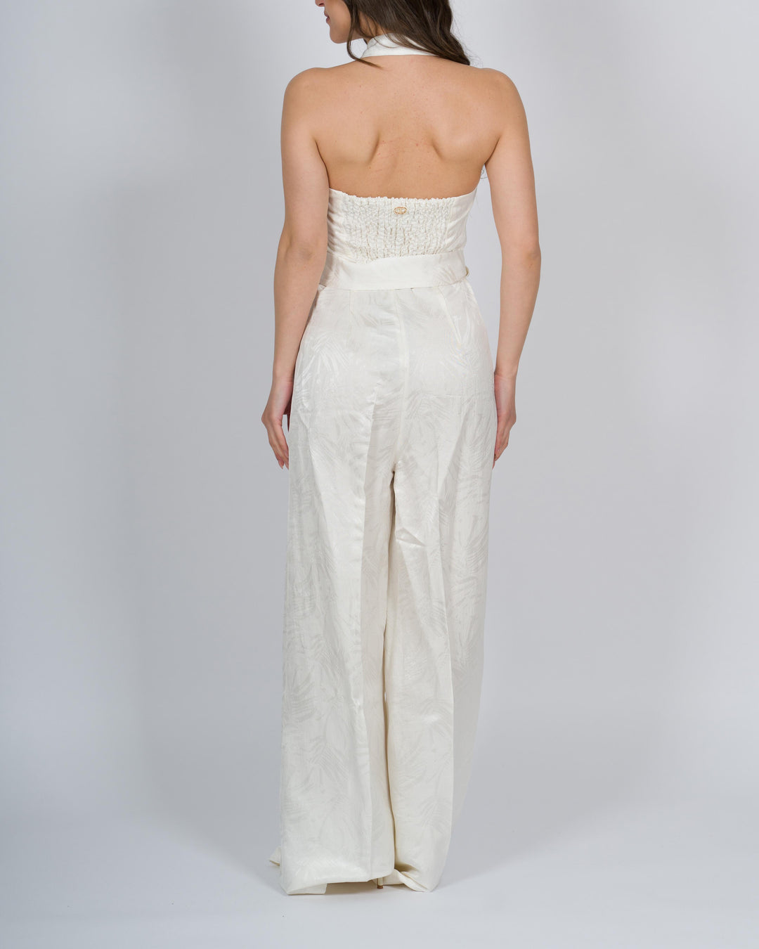 Tuta lunga in raso jacquard bianca 