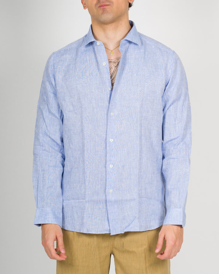 CAMICIA LINO GRAFFIATO AZZURRO 