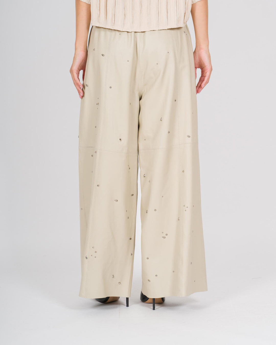 Pantalone con cabochon panna 