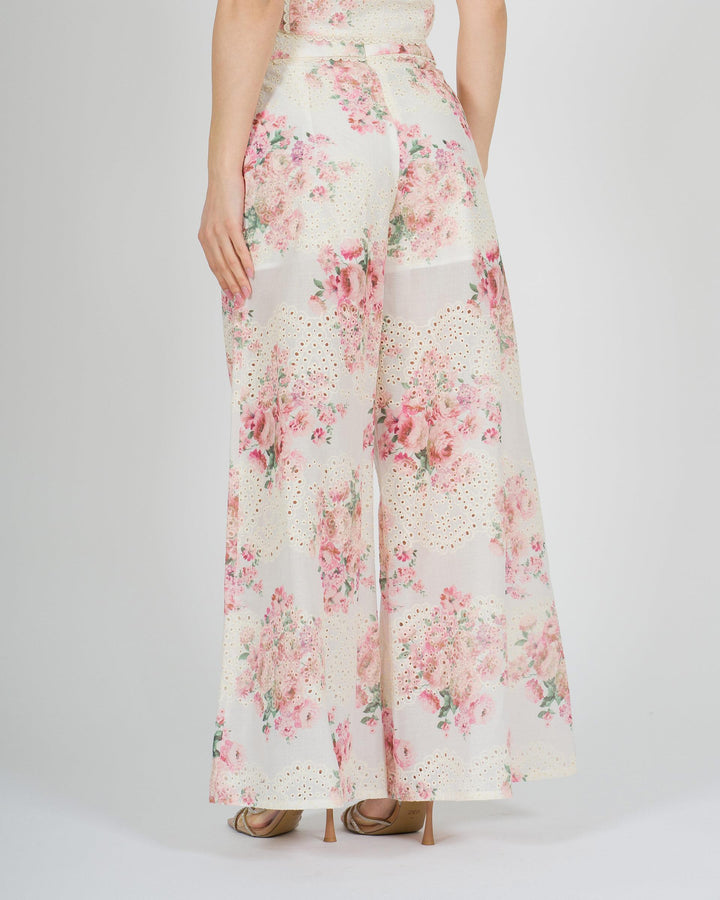 Pantalone amosa bianco con stampa floreale rosa 