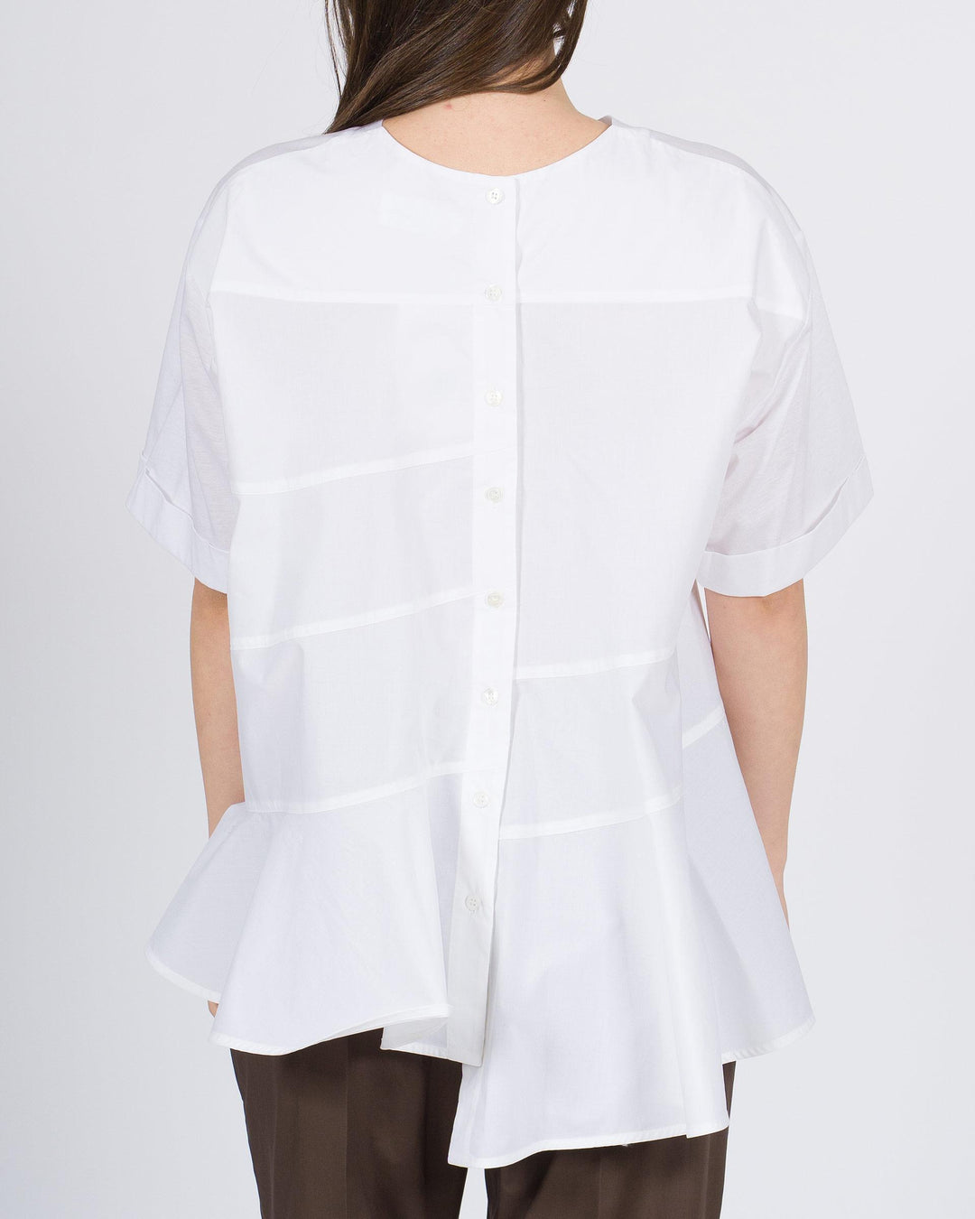 T-shirt bianca Meimeij in cotone con retro effetto camicia 