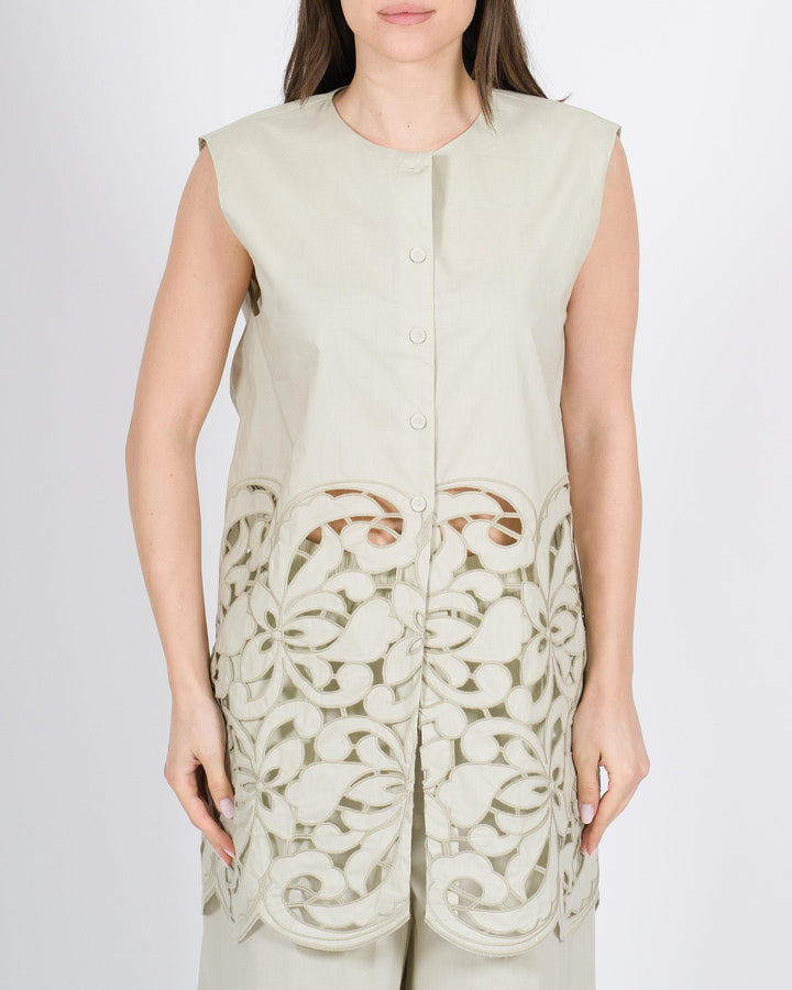 Camicia MEIMEJ  Smanicata con Richiami Laserati salvia 
