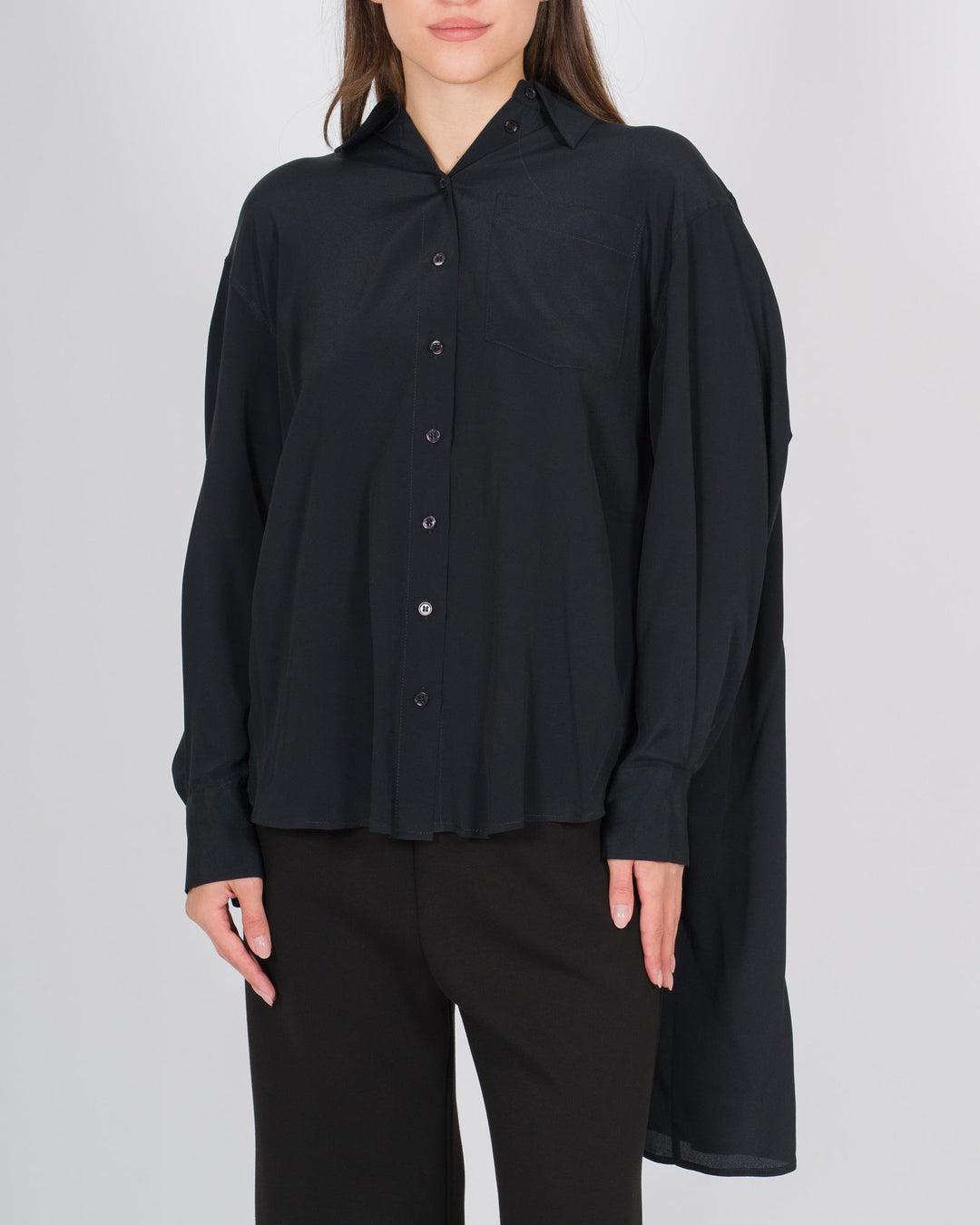 Camicia in seta con dettagli sartoriali nera 