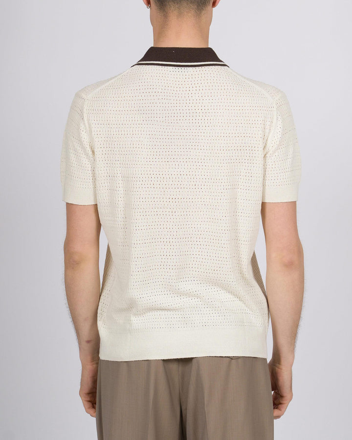 Polo uomo con tre bottoni in crochet panna 