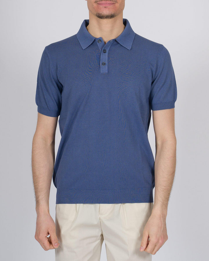 Polo tre bottoni crepe dio cotone indaco 