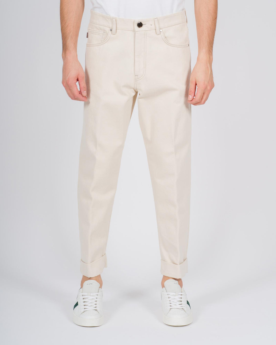 Pantaloni "Chiaia" in bull di cotone panna 