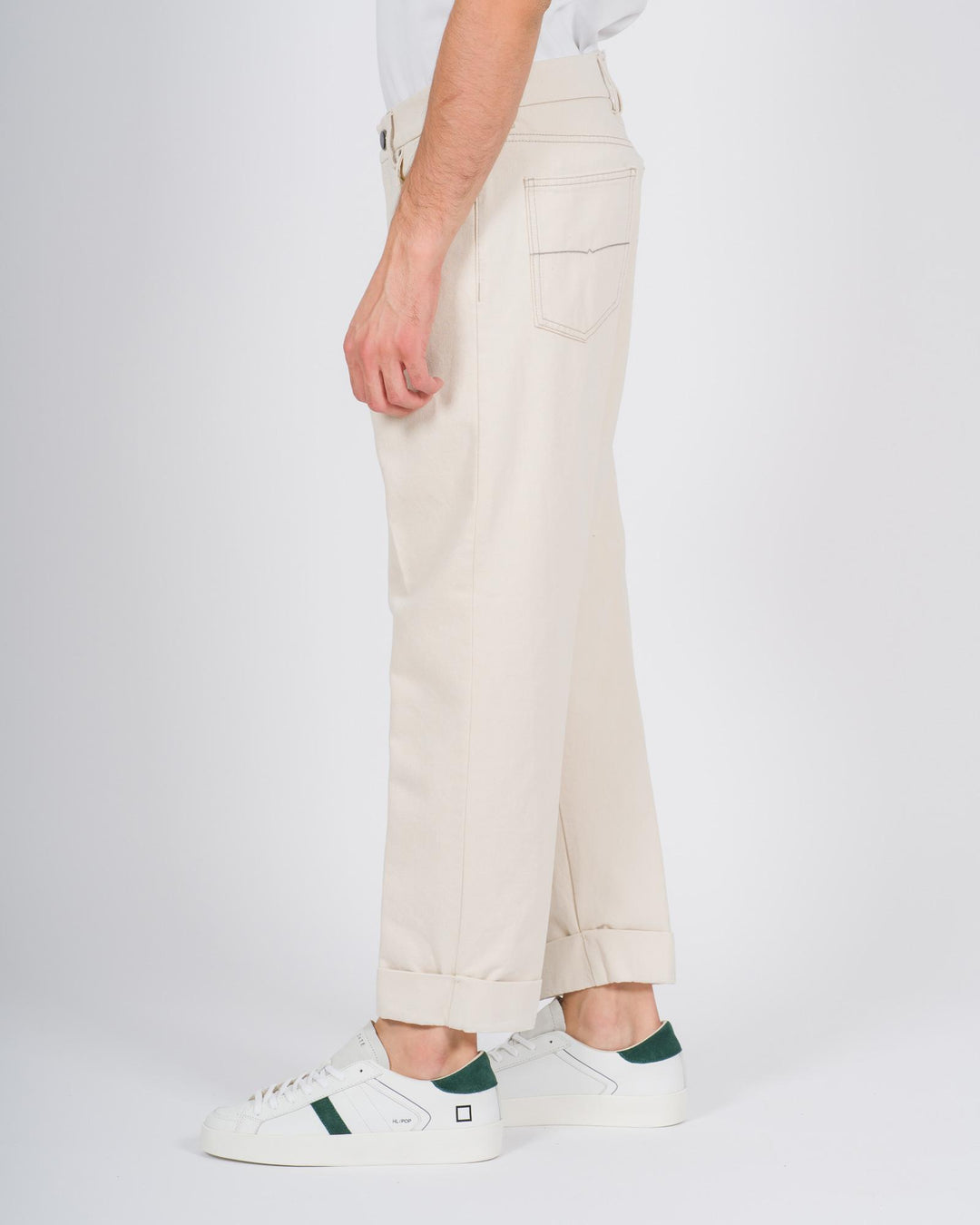 Pantaloni "Chiaia" in bull di cotone panna 