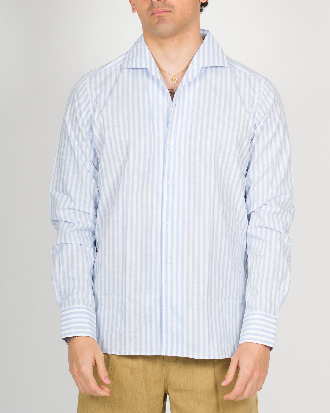 Camicia bowling rigata azzurra 