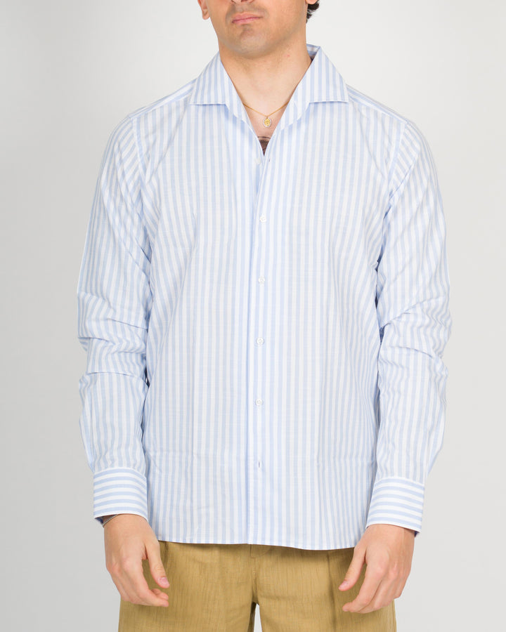 Camicia bowling rigata azzurra 