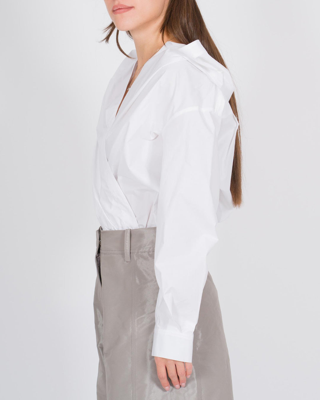Camicia in popeline di cotone con cappuccio bianca 