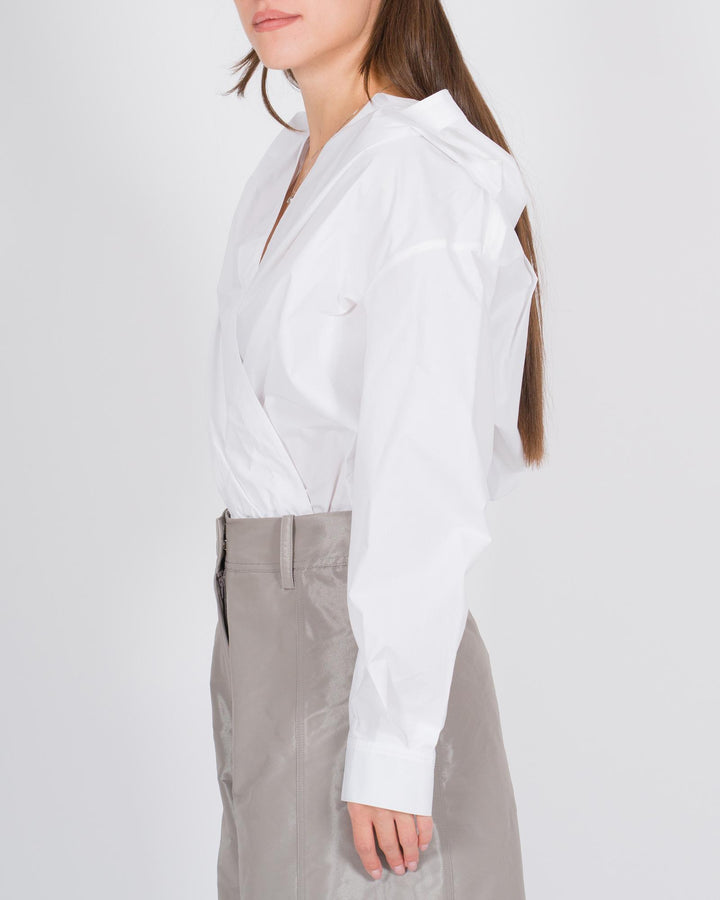Camicia in popeline di cotone con cappuccio bianca 