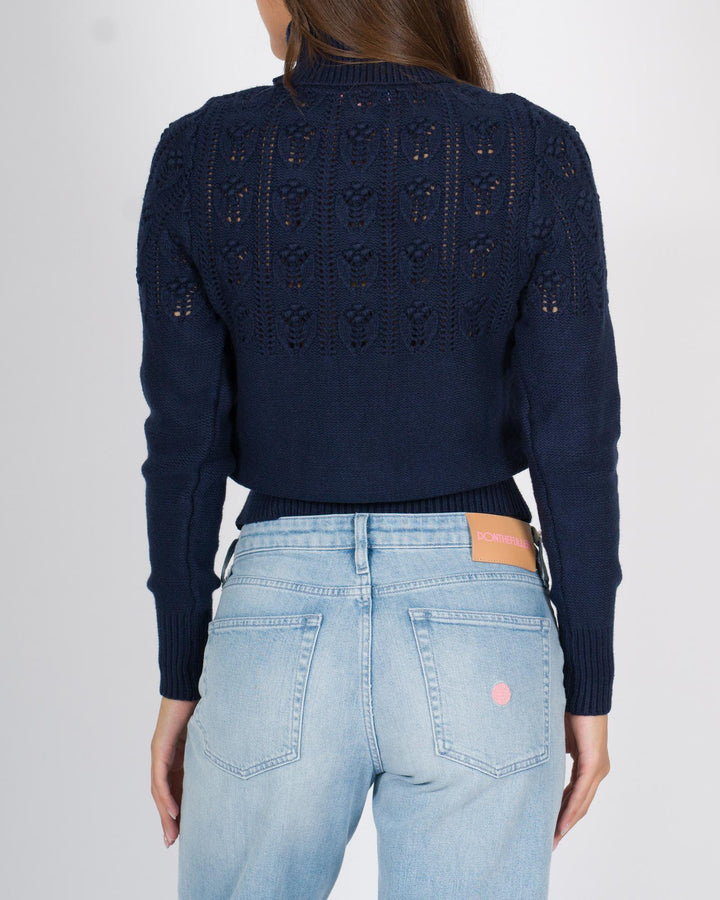 Pullover Dolcevita Traforato Blu 