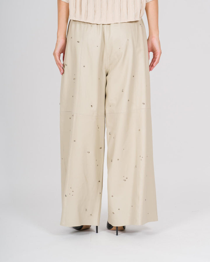 Pantalone con cabochon panna 